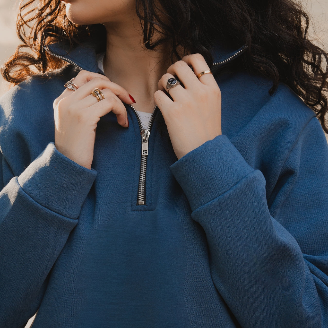 Steel Blue Quarter Zipper