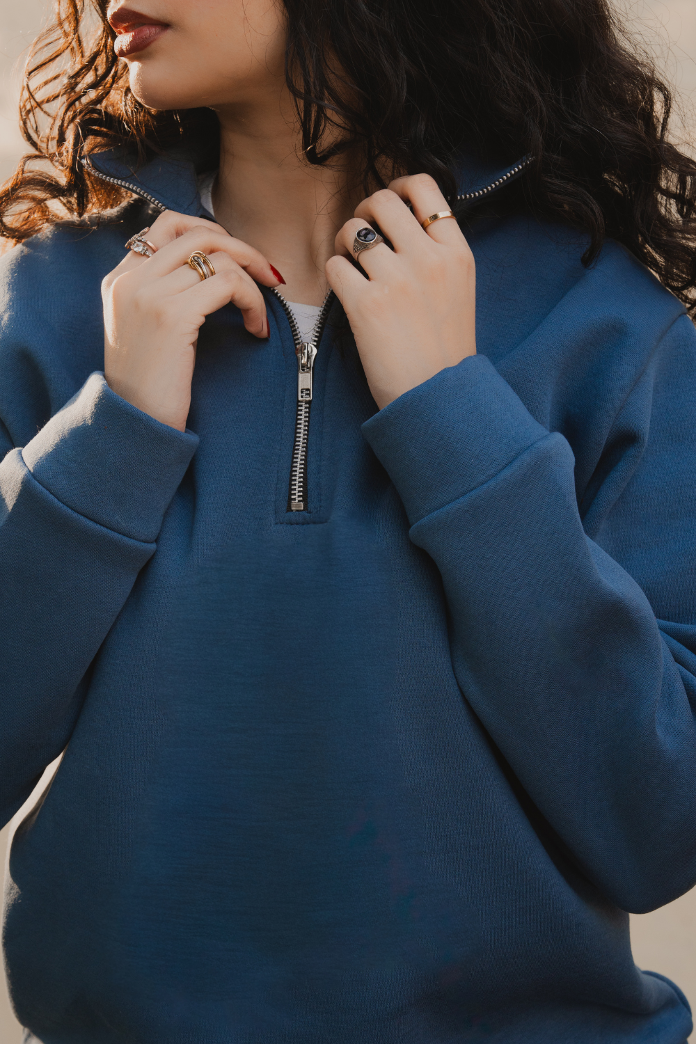 Steel Blue Quarter Zipper